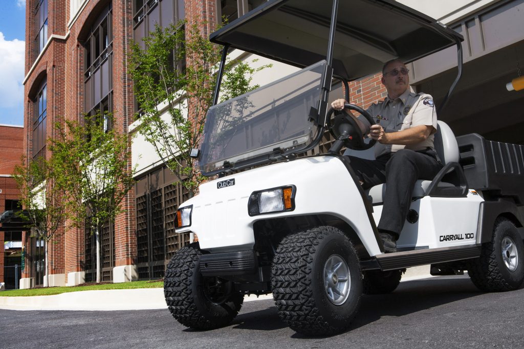 Club Car Carryall 100 utility vehicle used by security to get across the property easily.